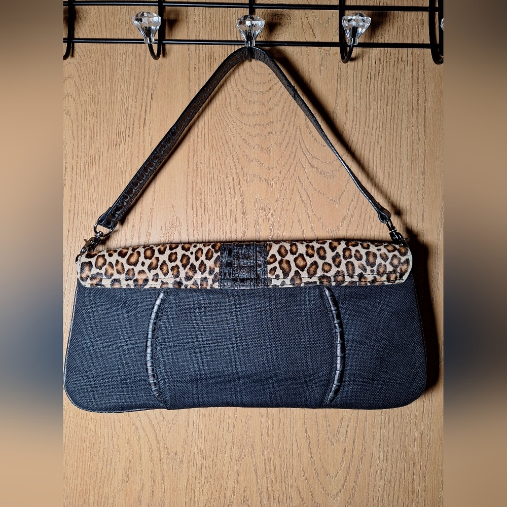 Donald J. Pliner Black Shoulder Bag with Leopard Print Flap - Picture 7 of 12